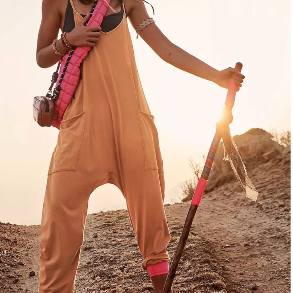 Free People FP Movement Hot Shot Onesie, L, Toasted Coconut